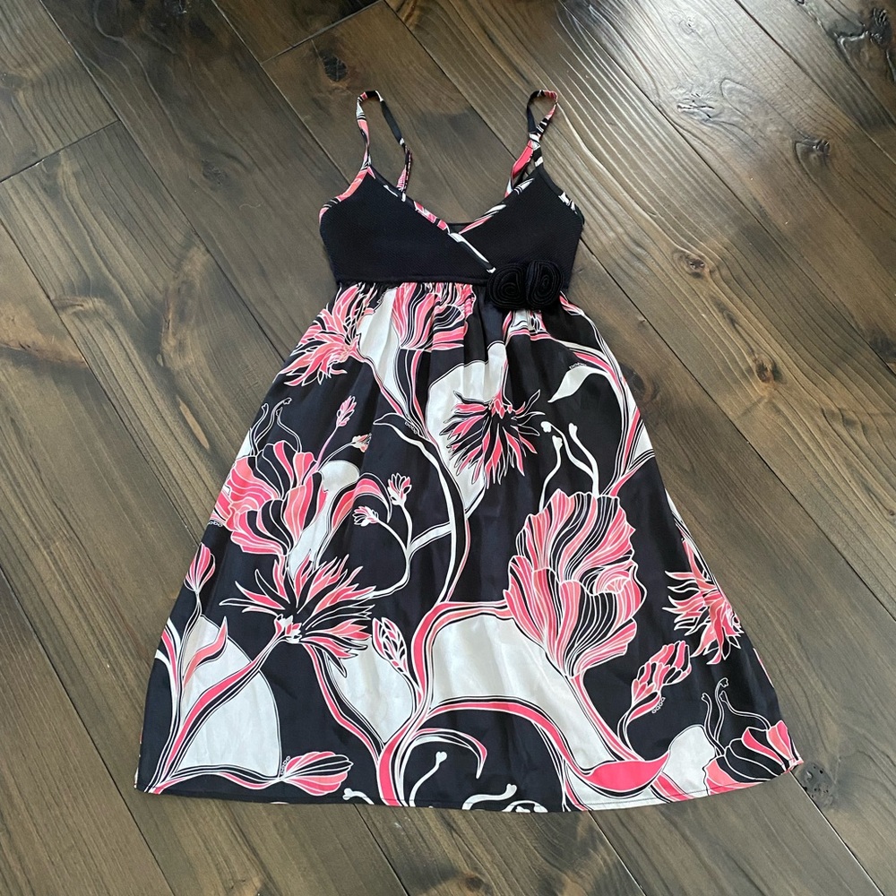 Women’s Floral Silk Dress in Black and Pink